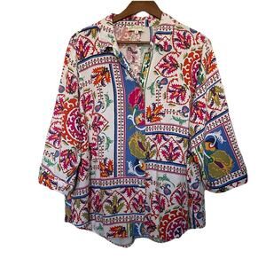 Cynthia Rowley 2X Multicolor Button‎ Front Top Artsy Boho Vacation